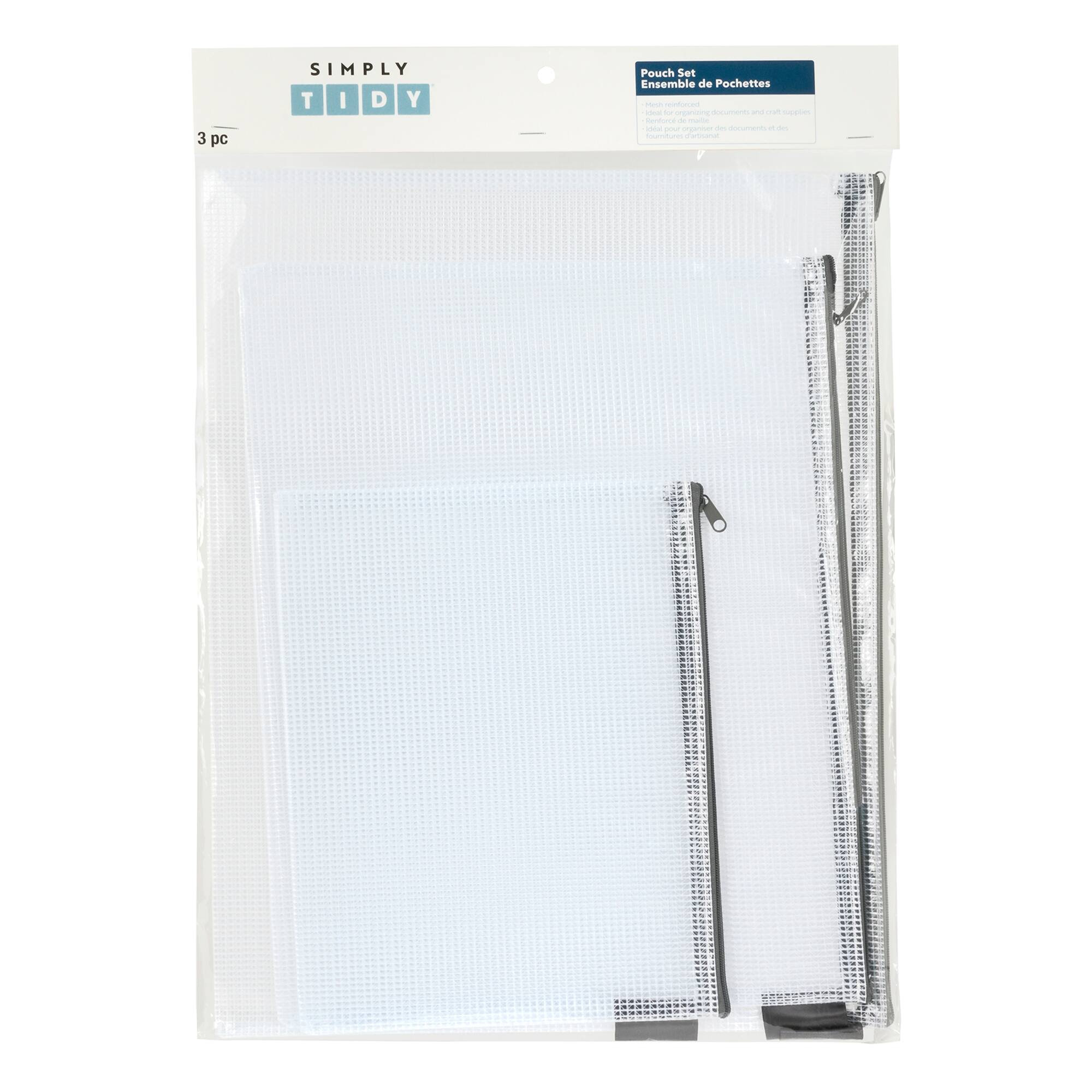 12 Packs: 3 ct. (36 total) Mixed Gray Mesh Zipper Pouches by Simply Tidy®